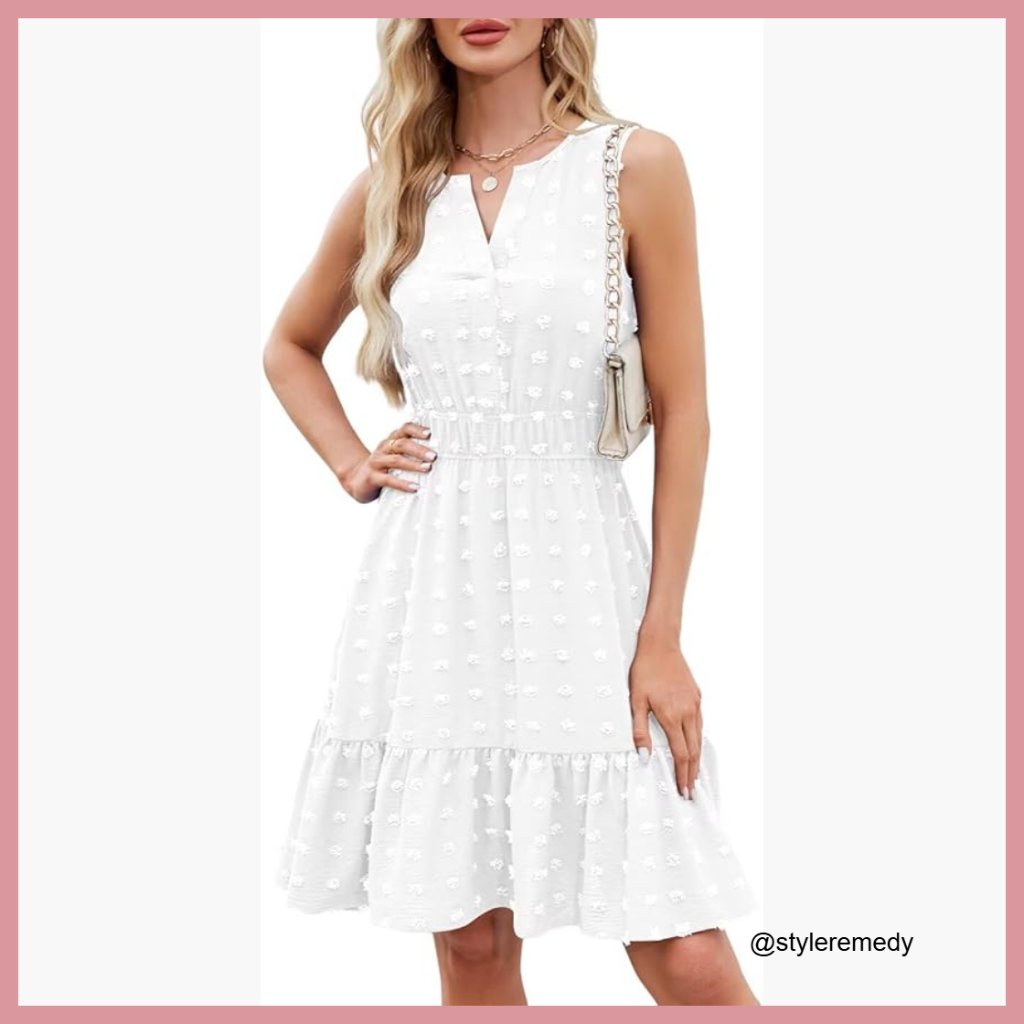 Sleeveless V-Neck Swiss Dot Chiffon A-Line Mini Sundress